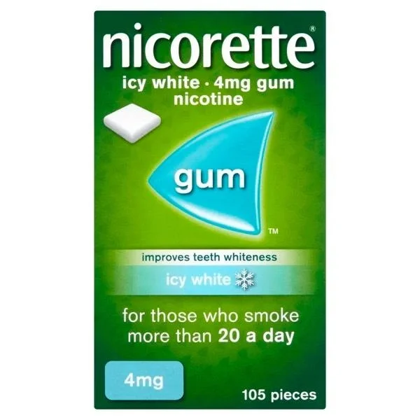 Nicorette Icy White Chewing Whitening Gum 4mg stop smoking support