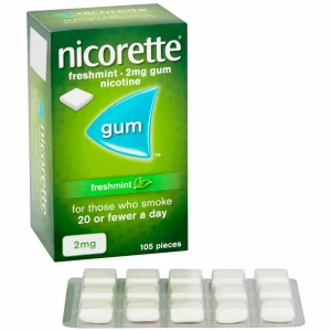 person using Nicorette Freshmint 2mg Gum during work stress